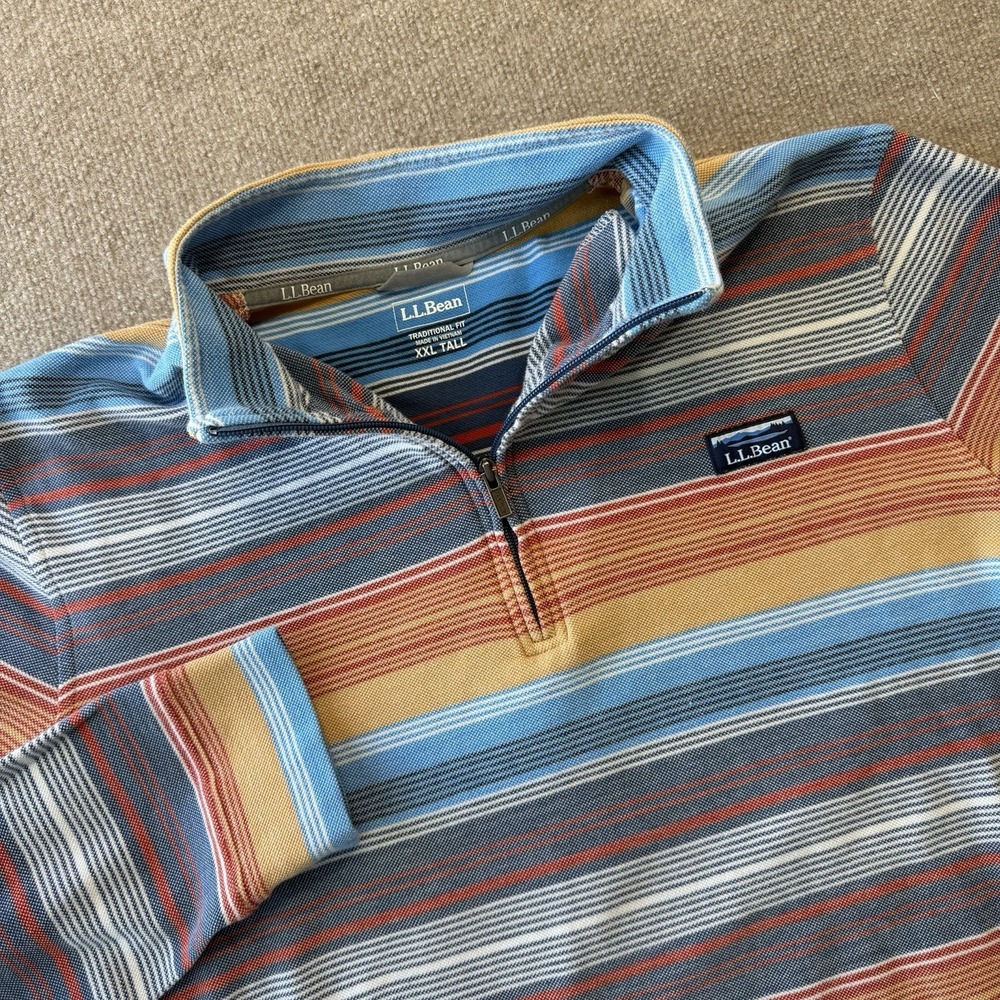 L.L. Bean Men's Long Sleeve 1/4 Zip Picque Pullover Comfort Multicolor XXL Tall